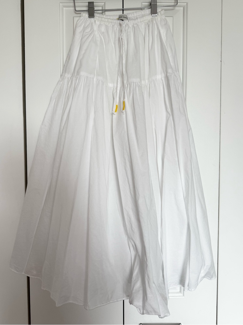 Kerri Rosenthal White Tiered A-Line Maxi Skirt with Drawstring